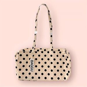 BAGGU White and Black Polka Dot Bowler Bag